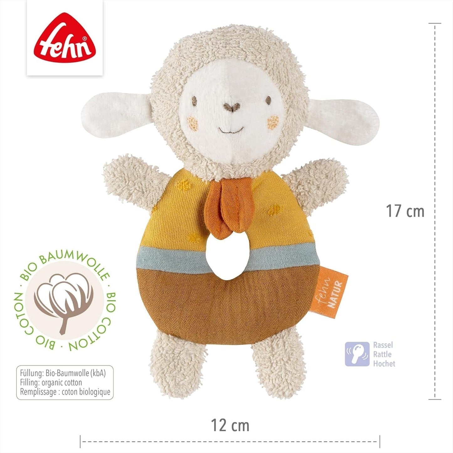 Fehn babygrijpring schapenspeelgoed fehnNATUR - knuffel van biologisch katoen - babyspeelgoed met bel en speels leerspeeltje - gripspeelgoed voor baby's en peuters vanaf 0+ maanden Babyspeelgoed Naty Shop