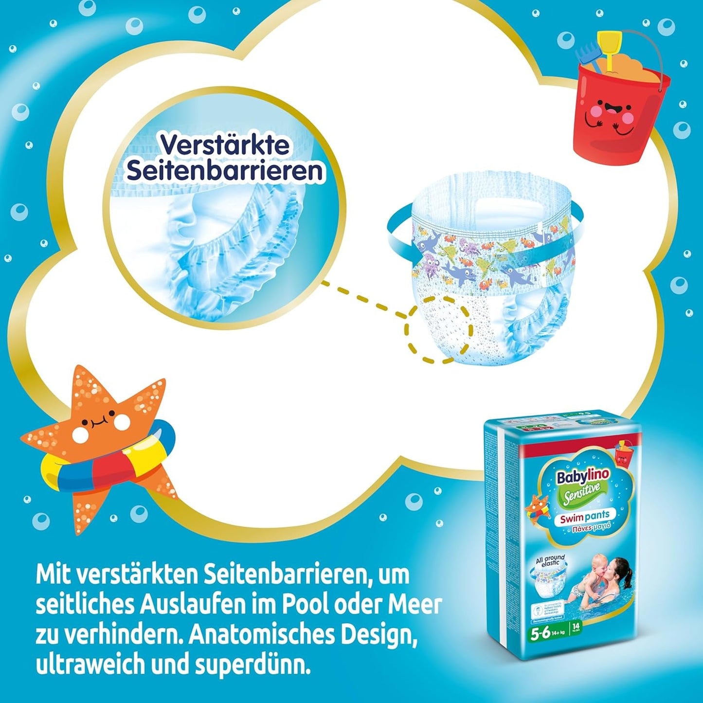 Luiers Sensitive Zwembroeken, voor zee en zwembad, maat 5-6 (meer dan 14 kg), 84 stuks