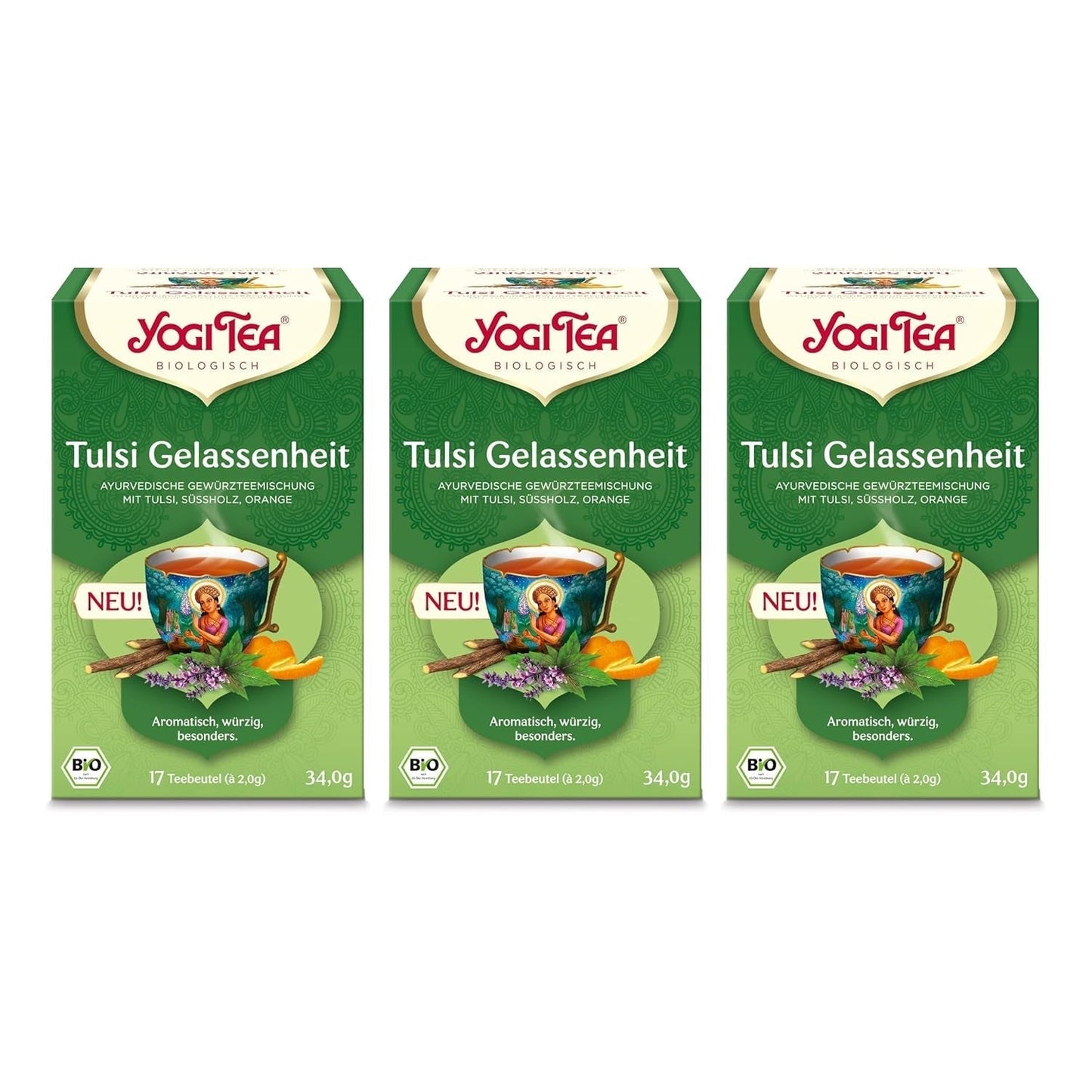 Yogi Tea - Tulsi Serenity Biologische Kruiden Ayurvedische Thee Natuurlijk Cafeïnevrije Tulsi Blend "Heilige" Basilicum Zoethout & Oranje Yogi Thee 3 Pack 3X17 Theezakjes (51 Theezakjes)