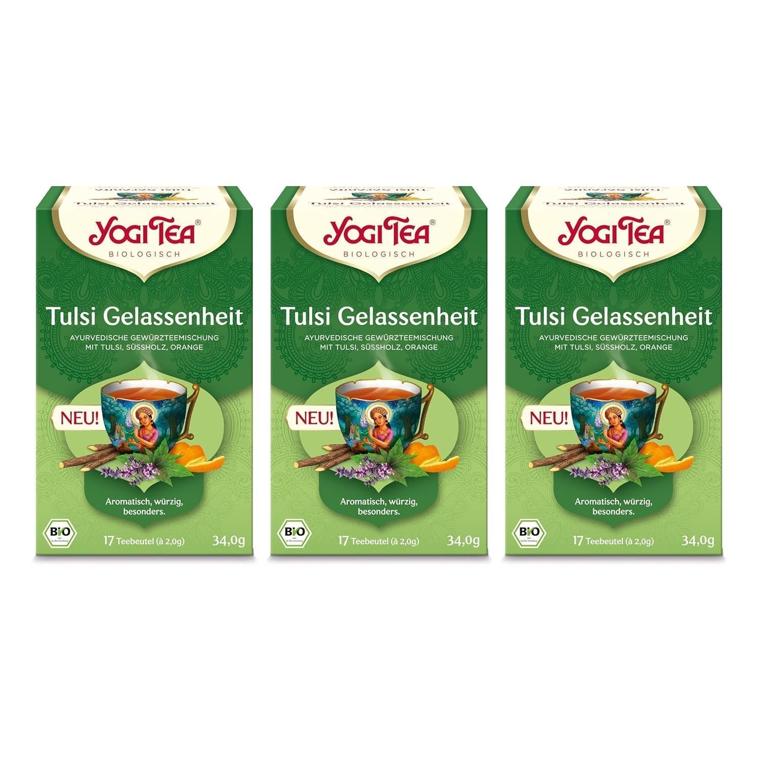 Yogi Tea - Tulsi Serenity Biologische Kruiden Ayurvedische Thee Natuurlijk Cafeïnevrije Tulsi Blend "Heilige" Basilicum Zoethout & Oranje Yogi Thee 3 Pack 3X17 Theezakjes (51 Theezakjes)