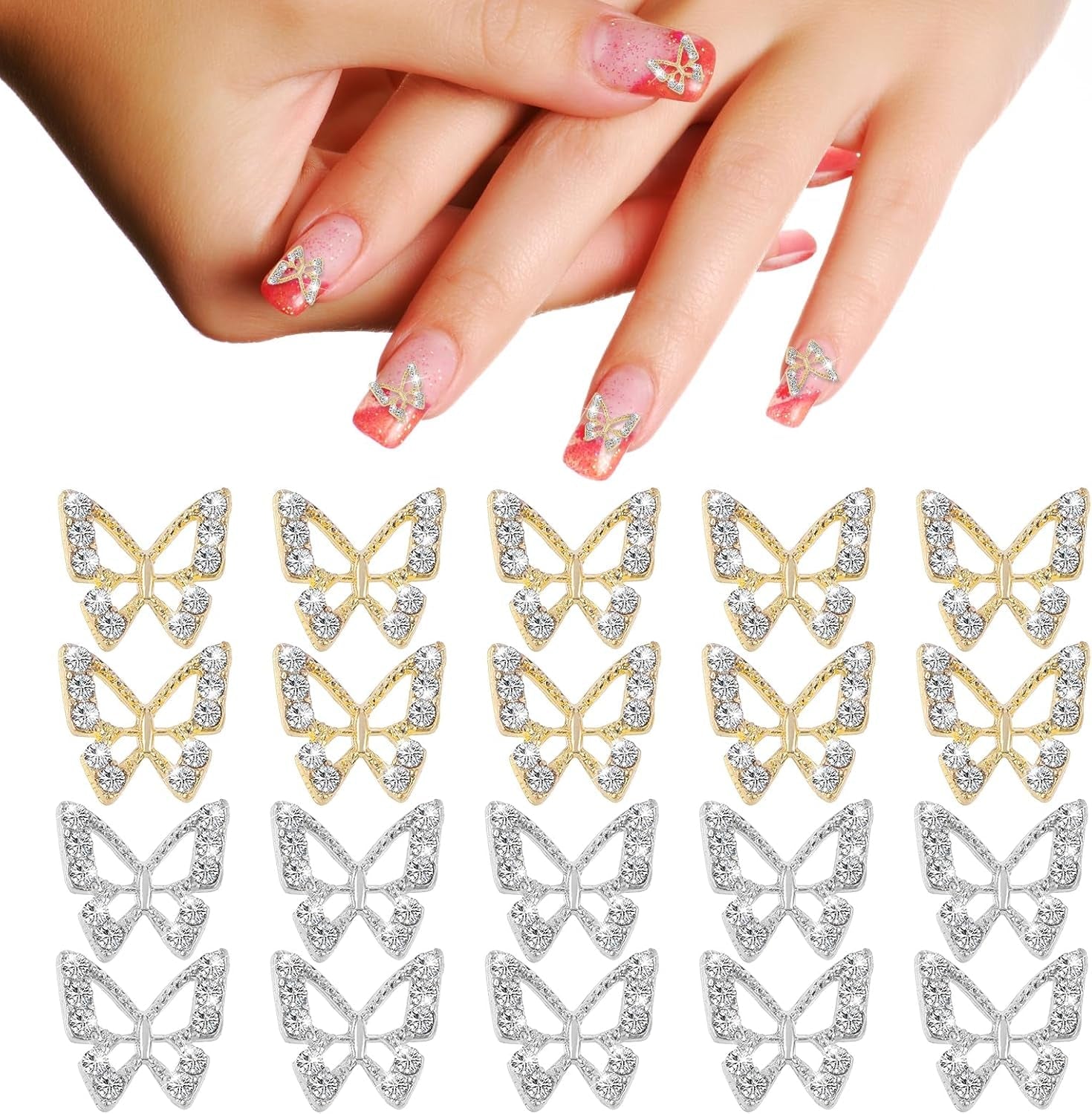 20 stuks glitter vlinder nagelbedels, nail art strass steentjes, nagelstenen, vlinder nail art, strass steentjes, Valentijnsdag nagelbedels, doe-het-zelf mobiele telefoon hoesje decoratie