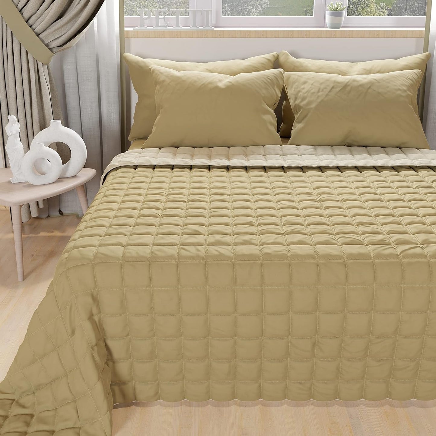 PETTI Artigiani Italiani - Eenpersoonsbedovertrek, dubbelzijdige sprei, verensprei, nachtblauw, wit, 100% Made in Italy