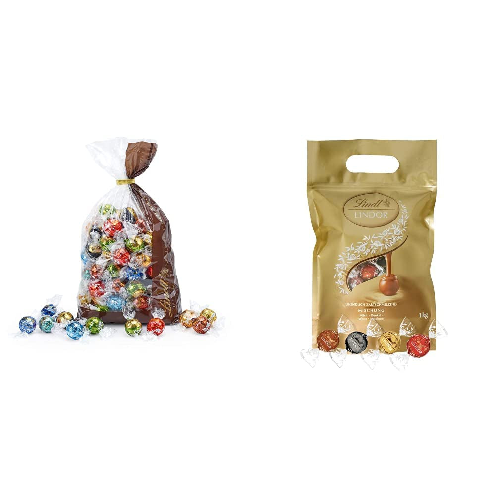Assortiment Lindt Chocolade LINDOR | 1371 g, Klassiek | ca. 80 bolletjes chocolade (melk, wit, puur 60%, hazelnoot) | Grootverpakking, 1 kg