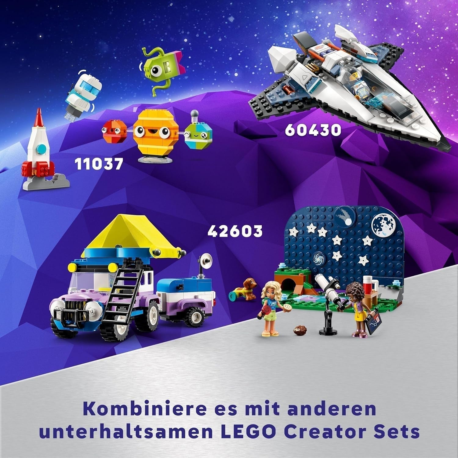 LEGO Friends Stargazer kampeervoertuigset met terreinvoertuig en speelgoedtelescoop, cadeau voor meisjes en jongens vanaf 7 jaar, inclusief speelfiguren Nova, Aliya en een hond 42603 Bouwsets Besuche in LEGO-Store
