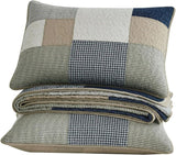Chezmoi Collectie Addy Patchwork Quiltset Voorgewassen Katoen Lichtgewicht Omkeerbaar Alle seizoenen Oversized 3-delig Marine Wit Grijs Taupe Geruite Quilts & Quilts Naty Shop