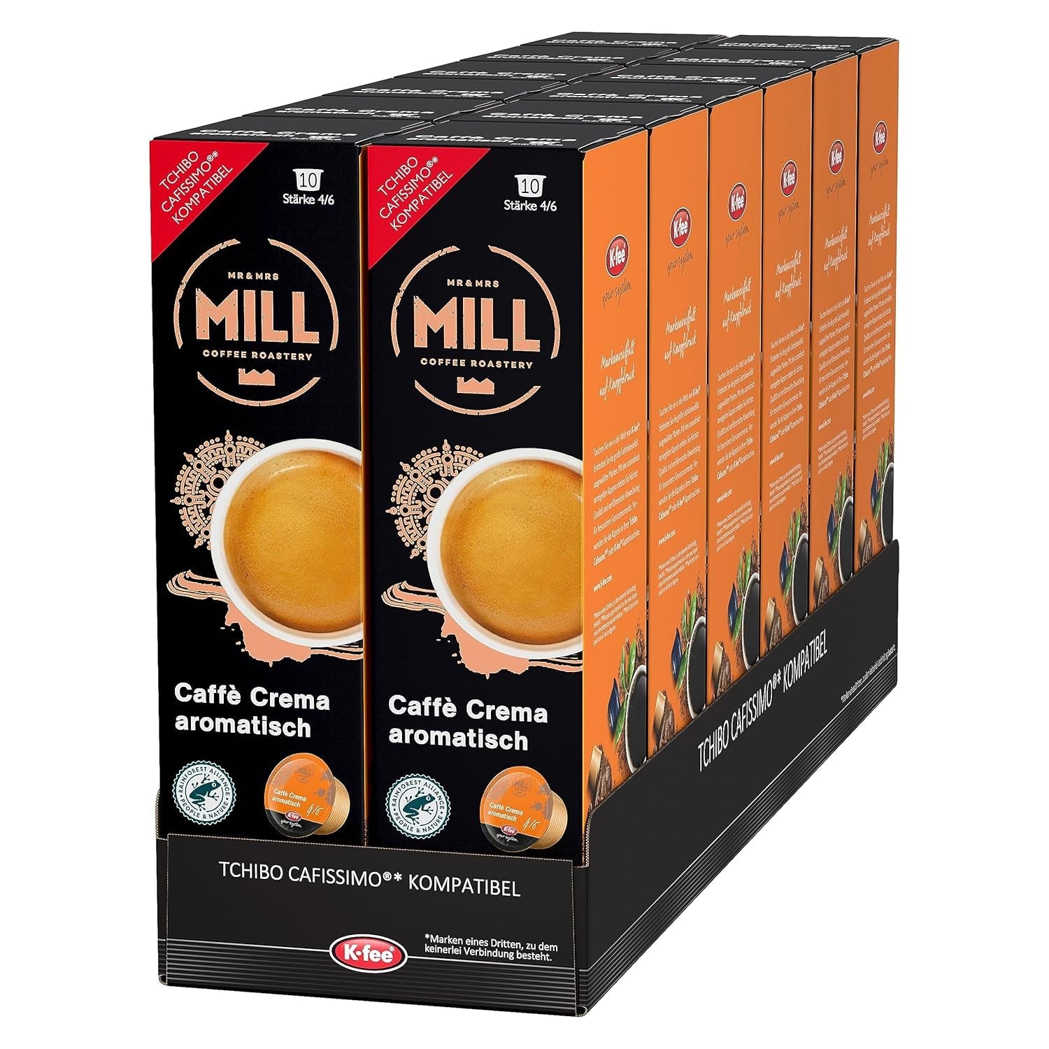 Mr & Mrs Mill Caffè Aromatisch crema, compatibel met K-fee & Tchibo Cafissimo*, Stärke 4/6, 120 koffiecapsules