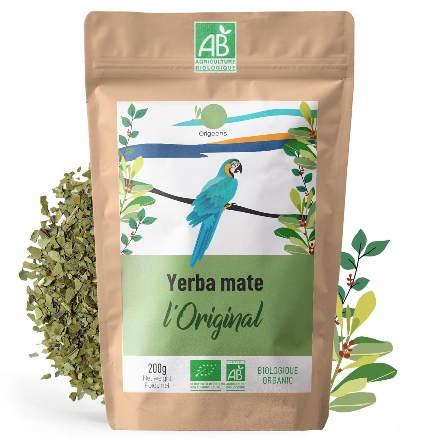 ORIGEENS BIO YERBA MATE THEE 200G - De originele I Bio Yerba Mate ongebrand, bladeren, zonder stengels, stof en kruimels I Energieke en ontgiftende drank