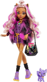 Monster High Clawdeen Wolf-pop met Crescent Dog en accessoires zoals rugzak, kalender, snacks en meer, HRP65 Naty Shop Dolls Weerwolf-modepop