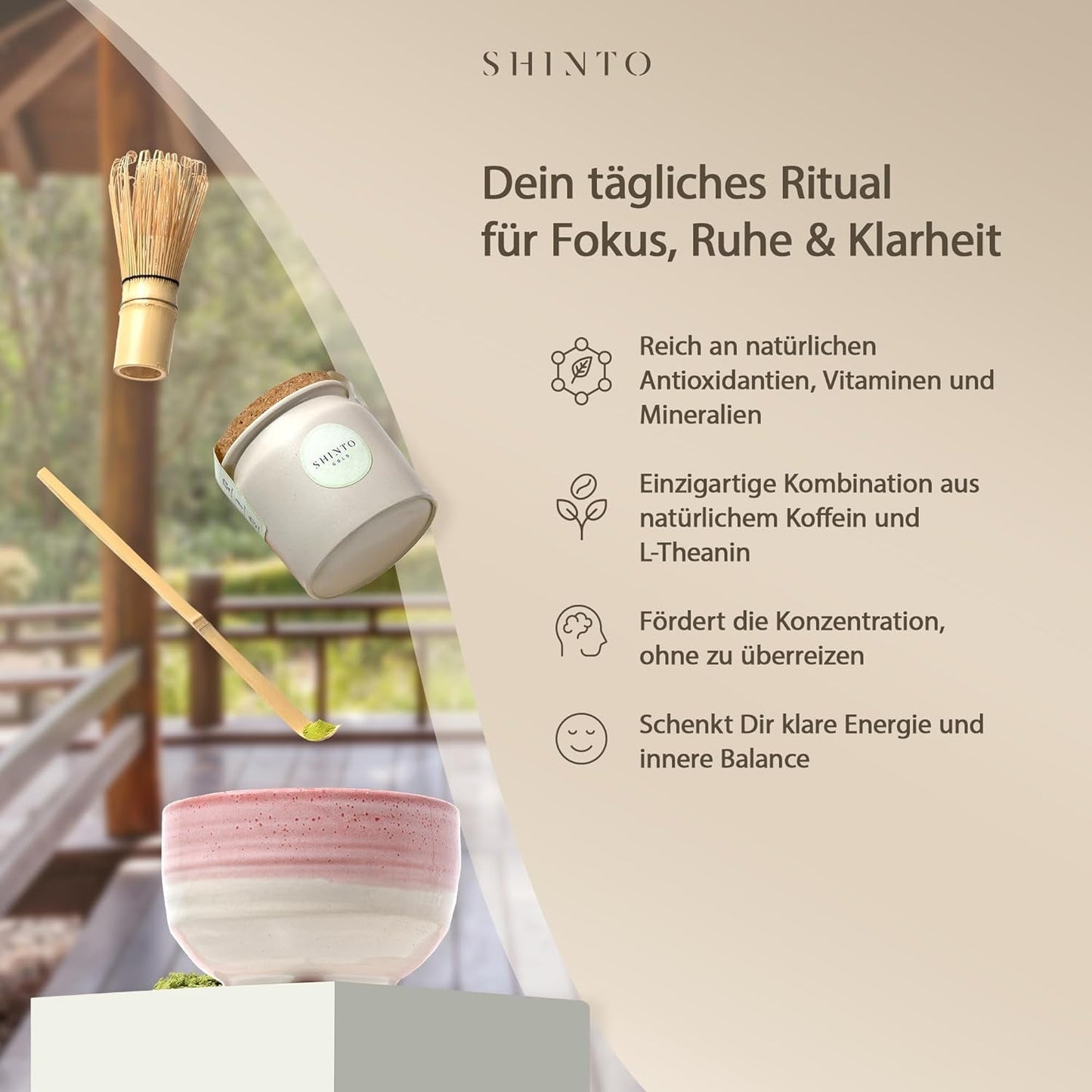 Shinto - "Gouden" biologische Matcha-thee - Groene theepoeder van ceremoniële kwaliteit - JAS & EU BIO gecertificeerd - Schaduwrijk en met de hand geplukt - Directe import uit Uji, Japan - 30g