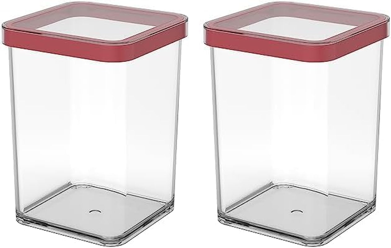 Rotho Loft set van 5 voorraadpotten met deksel, verschillende maten, BPA-vrij voedselveilig plastic (PP) helder/rood, (21,4 x 21,4 x 23,5 cm) Naty Shop voedselbewaardozen 1 liter vierkant (2 stuks)