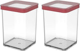 Rotho Loft set van 5 voorraadpotten met deksel, verschillende maten, BPA-vrij voedselveilig plastic (PP) helder/rood, (21,4 x 21,4 x 23,5 cm) Naty Shop voedselbewaardozen 1 liter vierkant (2 stuks)