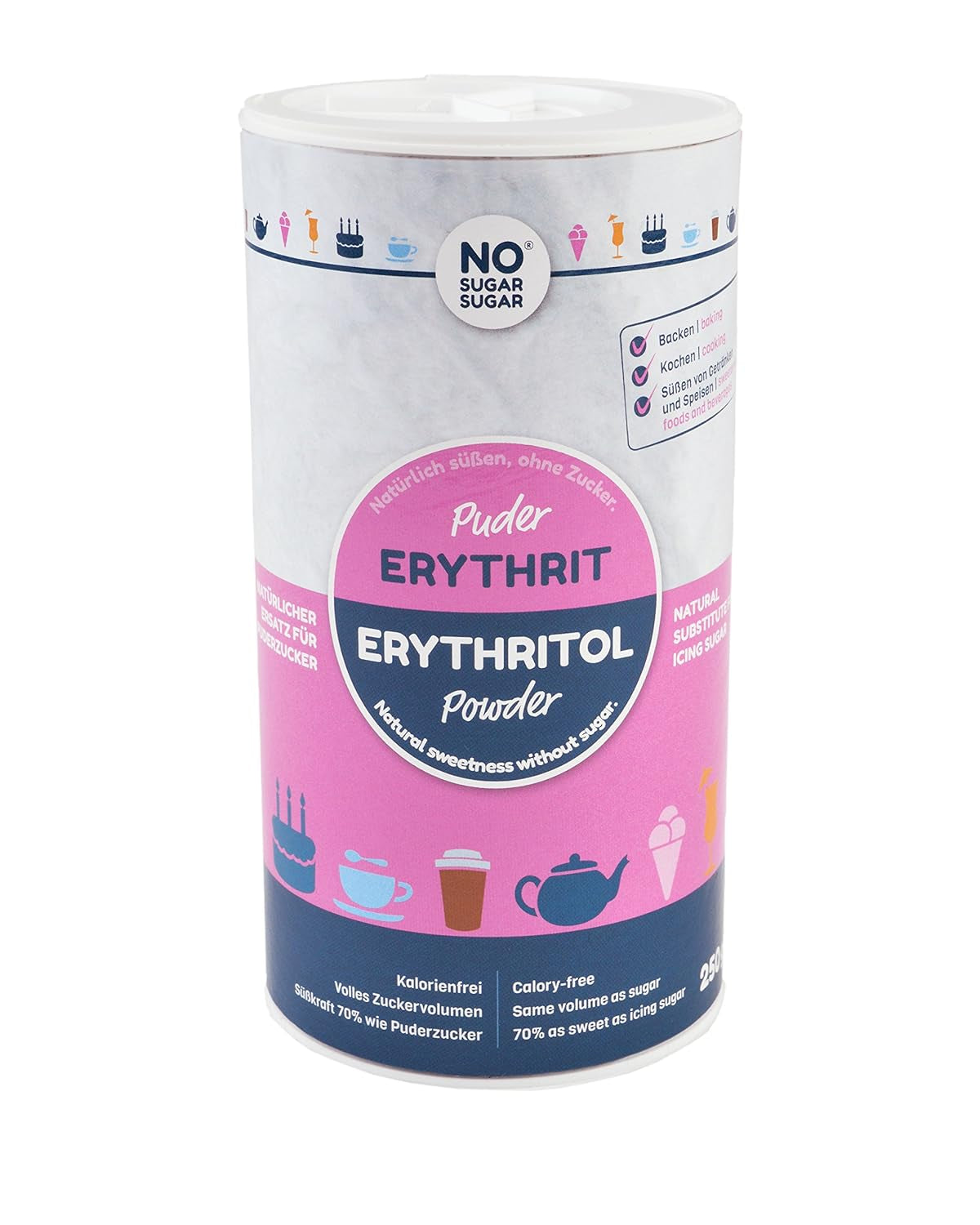Nosugarsugar Erythrit Puder Streudose - Puderzuckerersatz Kalorienfrei, 19Er-pakket (19 X 250 G) Zoetstoffen Naty Shop Standaardtitel