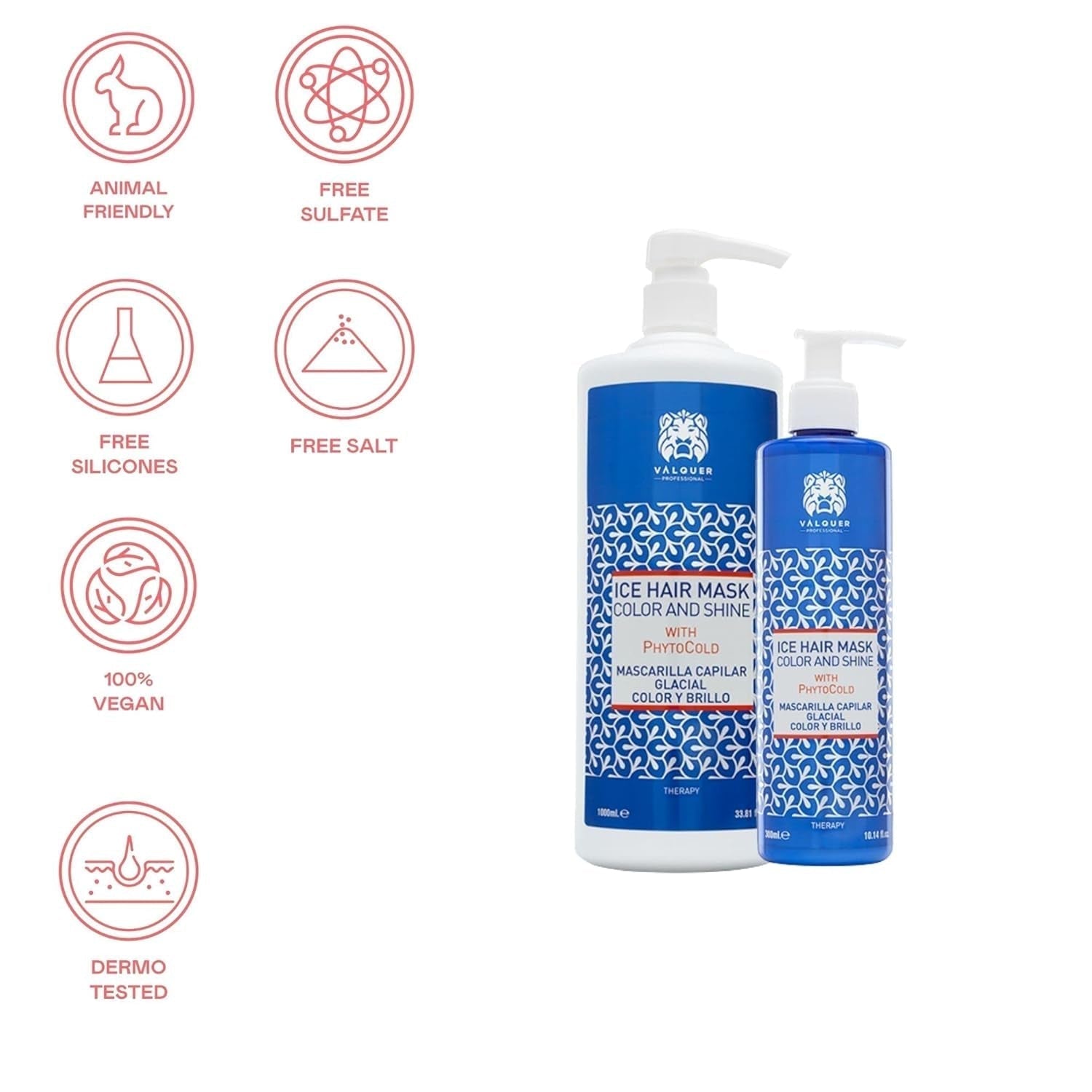 Valquer Profesional Ice Hair Mask Color and Shine - Voor geverfd haar, 1000 ml Haarmasker Naty Shop