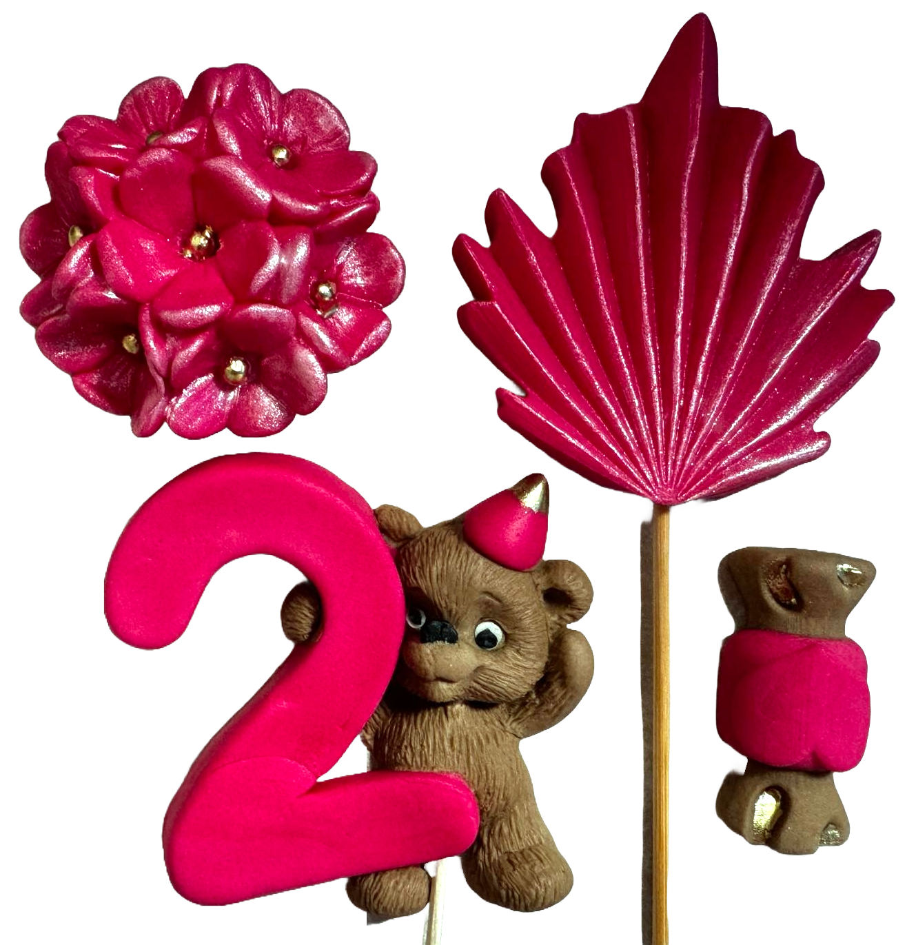 Set van 4 eetbare suikerdecoraties, 2 JAAR Suikerpastadecoraties Naty Shop