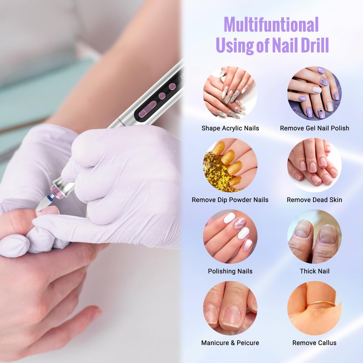 Denabuty Nagelfräser Kabellos, 13 in 1 Fräser Für Gelnägel 35000 U/Min, Elektrische Nagelfeile Professionell Nagelboor, Maniküre en Pedicüre Set Elektrisch voor Semi Permanent, Acrylnägel DN-2402