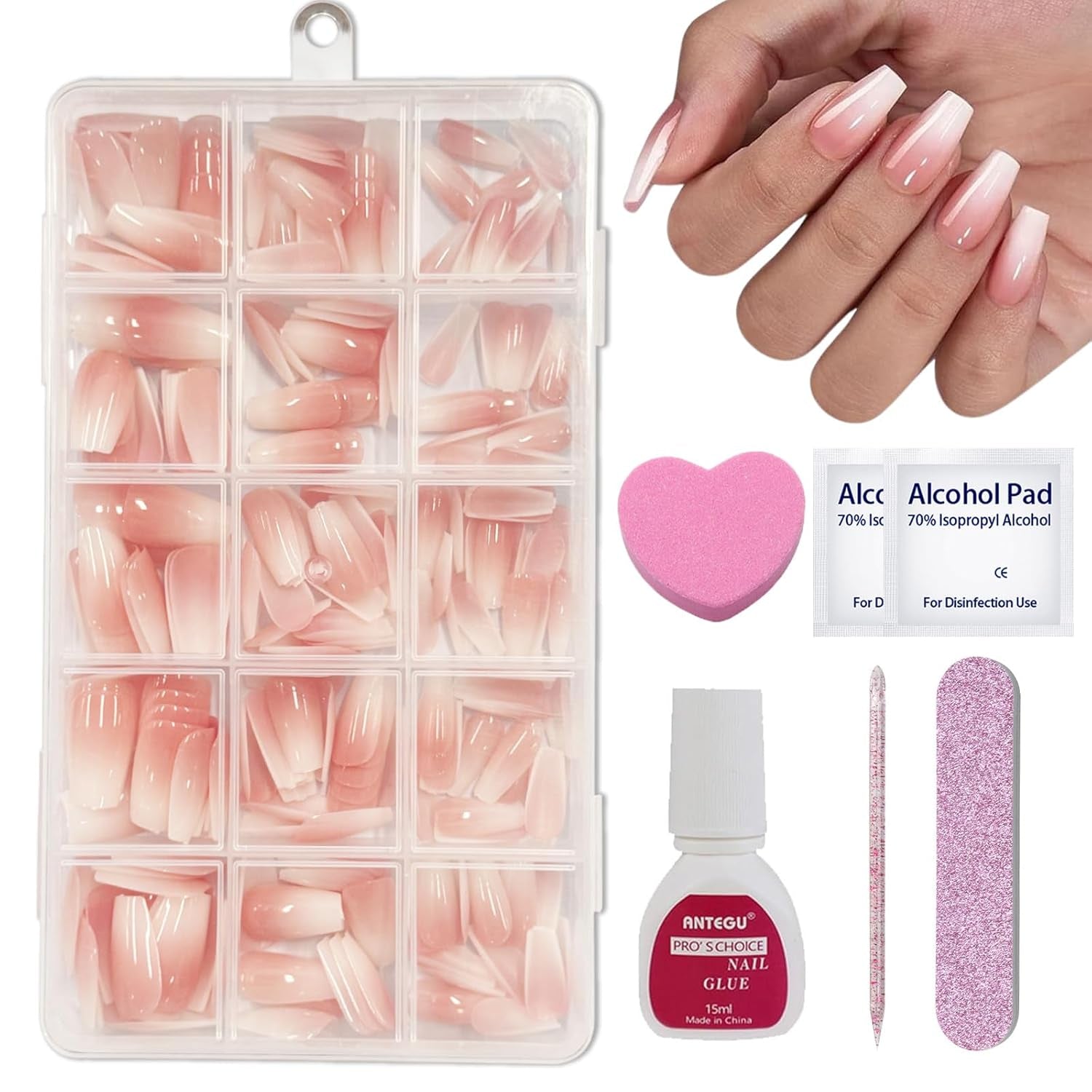 240 stuks korte kunstnagels set - korte natuurlijke kunstnagels om op te lijmen - naakt gradiënt kunstnagels voor box nagelverlengingen (nude gradiënt)