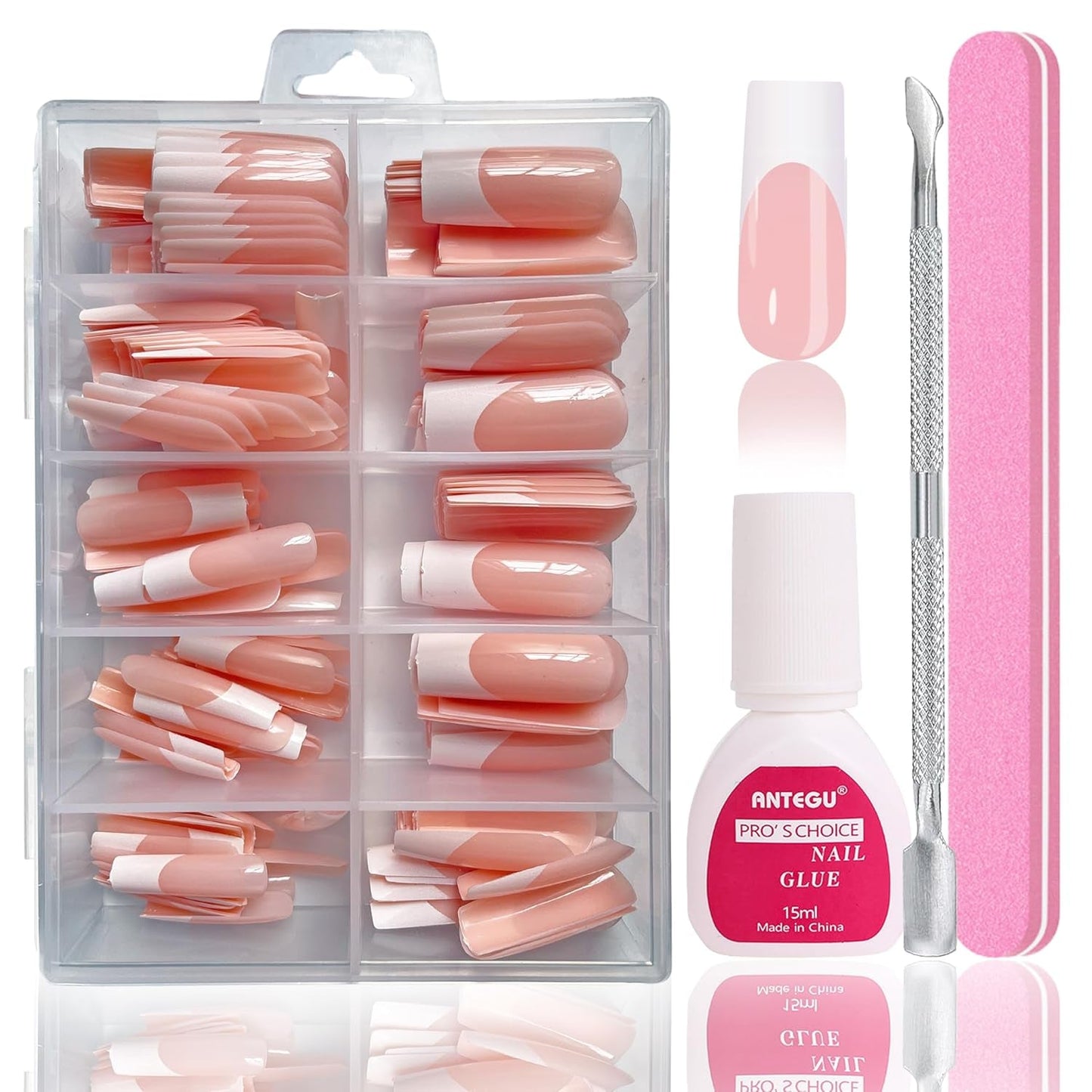 Ballerina kunstnagels set - 240 stuks delicate lila roze kunstnagels, volledig dekkende lijm op kunstnagels, kunstnageltips set voor manicure en nagelkunst voor vrouwen en meisjes (lavendelroze)
