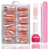 Ballerina kunstnagels set - 240 stuks delicate lila roze kunstnagels, volledig dekkende lijm op kunstnagels, kunstnageltips set voor manicure en nagelkunst voor vrouwen en meisjes (lavendelroze)
