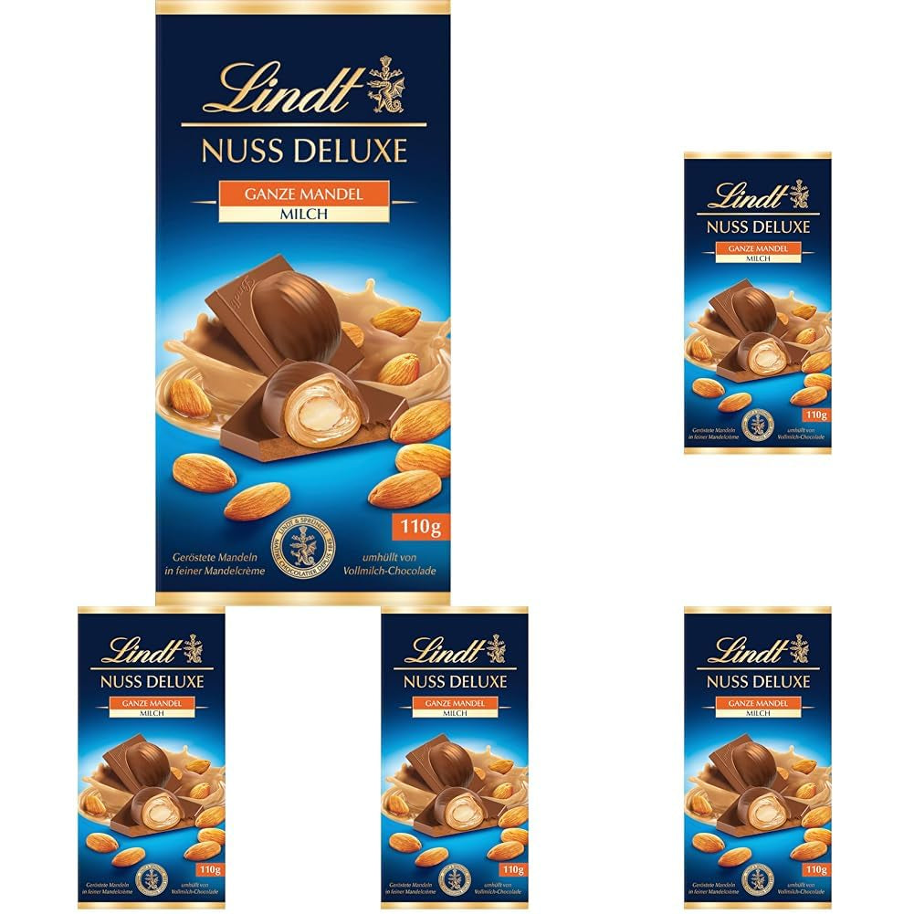 Lindt-chocolade | NUT DELUXE Chocoladereep met melk en amandelen | 110g | Melkchocolade met geroosterde amandelen in een smeuïge amandelcrème | Chocoladereep
