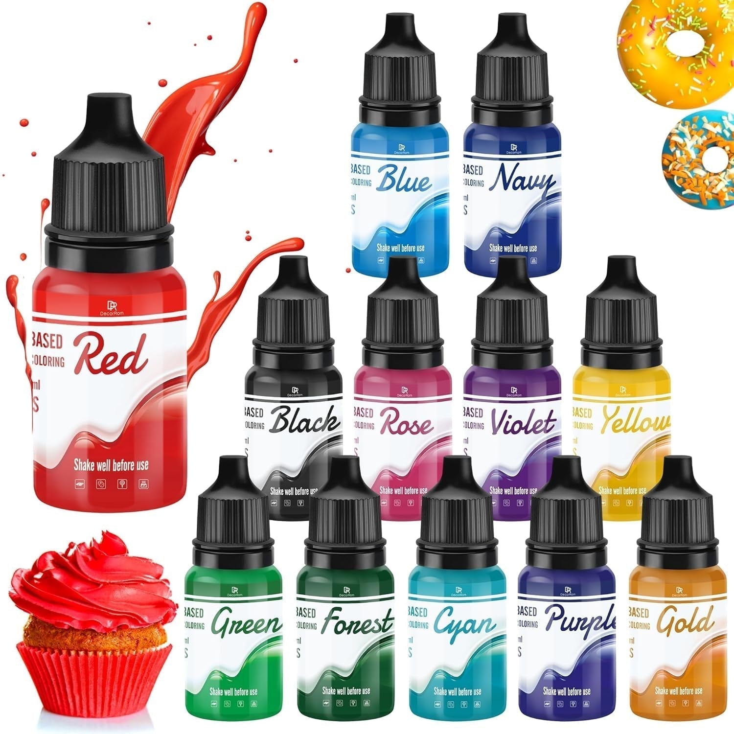 Fettlösliche Lebensmittelfarbe Für Schokolade - 26 Farben Ölbasis Lebensmittelfarben Für Fondant, Torten Decoratie, Backen - Flüssige Voedselkleuring voor Kakaobutter, Botercrème, Kuchen - 6Ml Je Naty Shop 10 Ml (12Er Pack)
