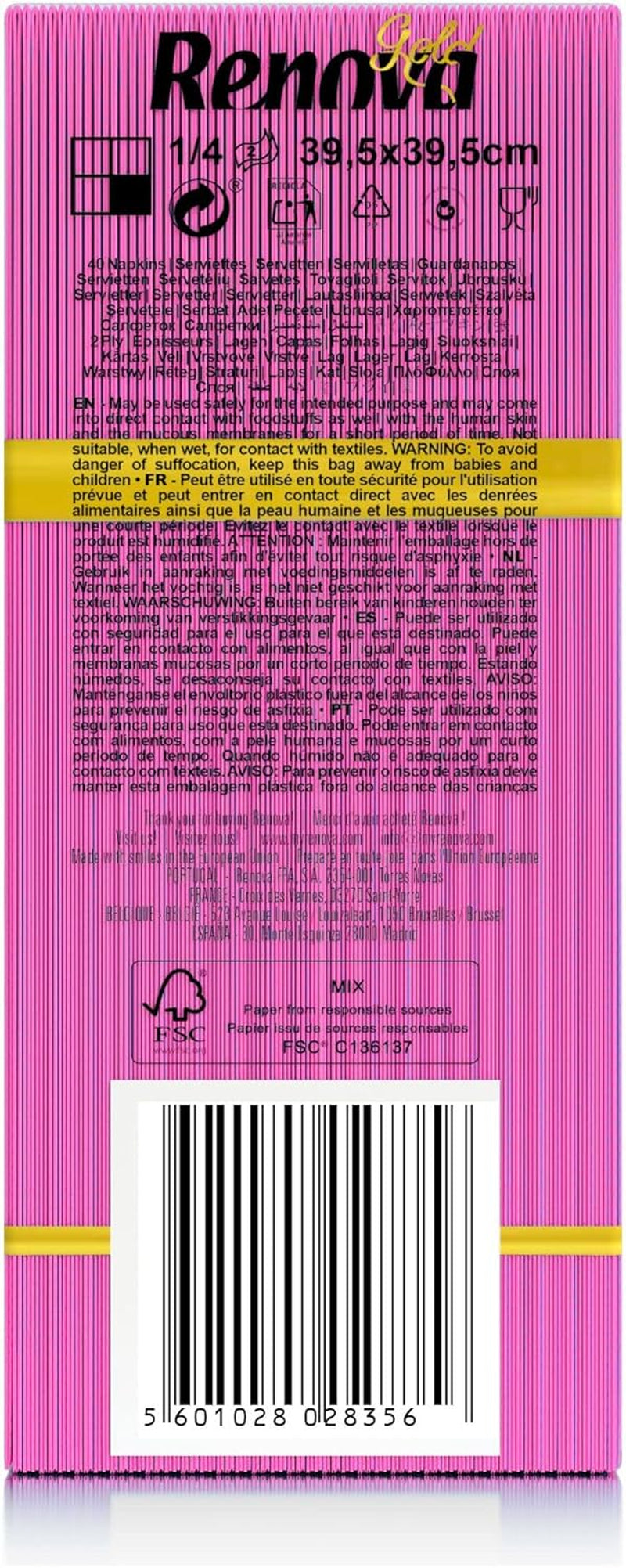 Renova papieren servetten, fuchsia, 40 servetten, groot, 2-laags
