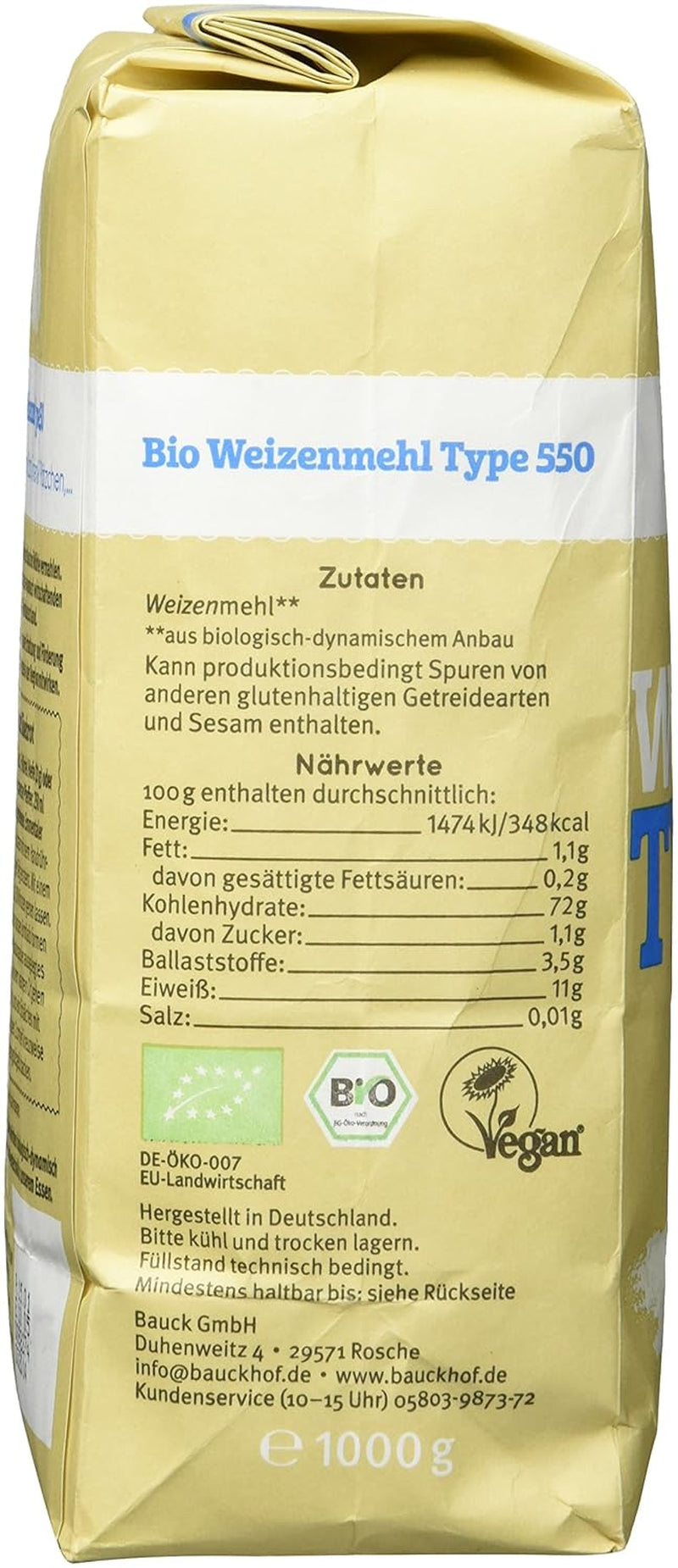 Tarwemeel Hof type 550 Demeter, 1 kg