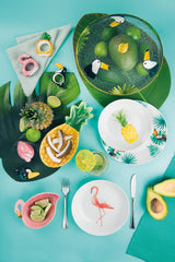 Excelsa Tropical serviesset, 18-delig, porselein, wit met decoratie