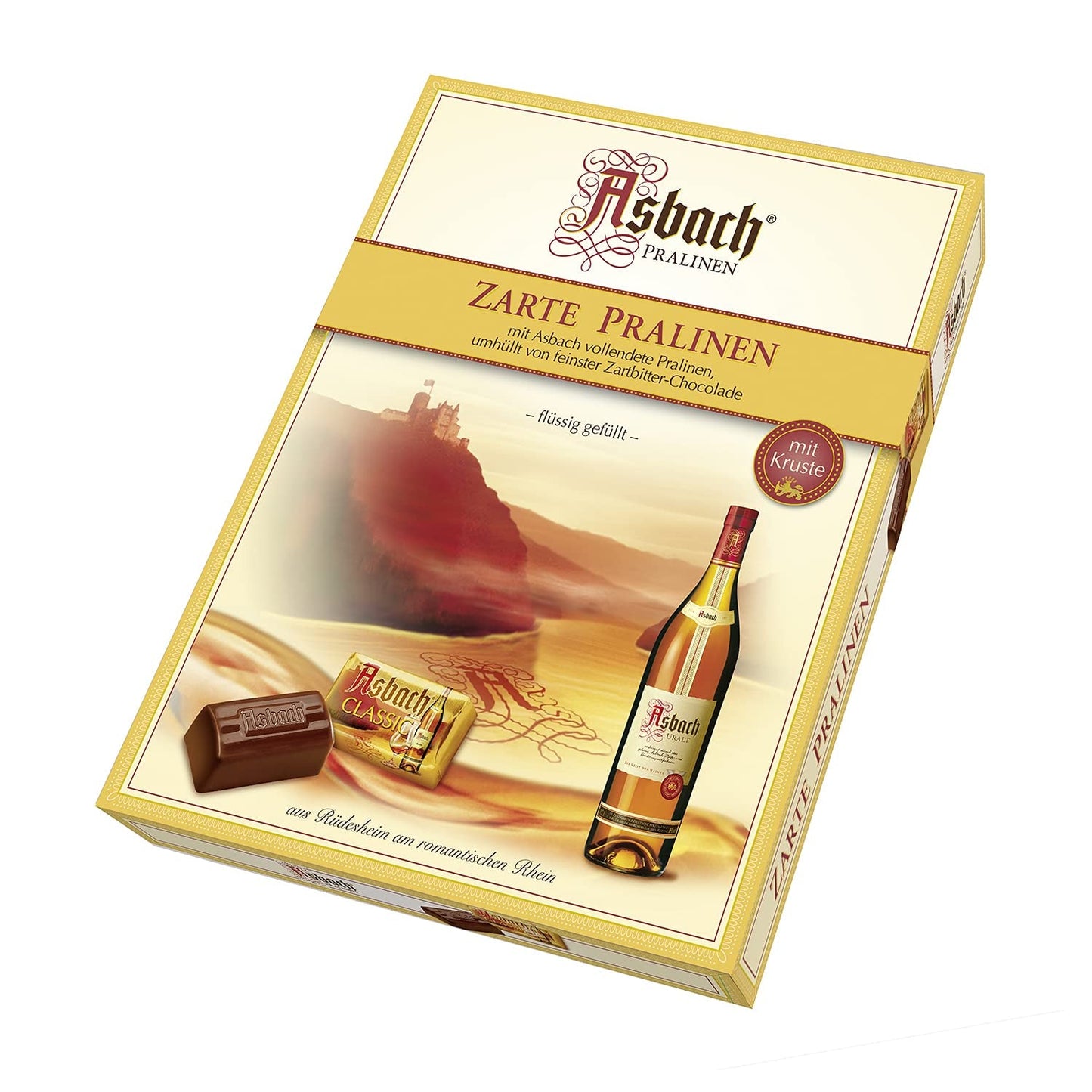 RCP Asbach delicate pralines in flessen met korst - 1 x 310 g - Pure chocolade met Asbach-vulling
