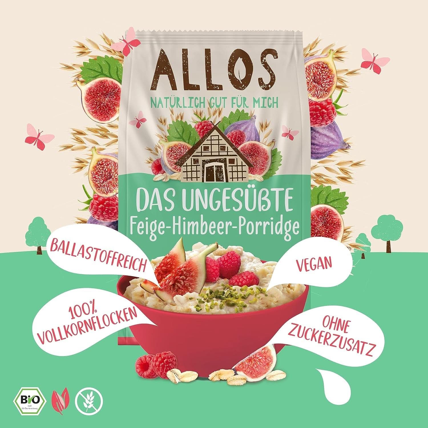 Allos Ongezoete vijgen- en frambozenpap, Set 6 x 500 gram Granen Naty Shop