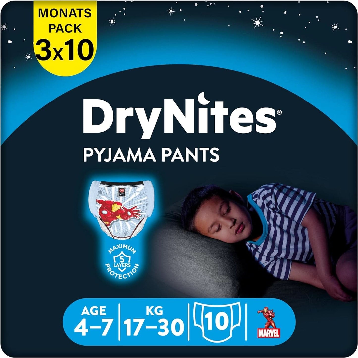 HUGGIES Drynites nachtluiers, voor jongens 4-7 jaar (17-30 kg), 30 stuks Naty Shop 17-30 Kg 10 stuks