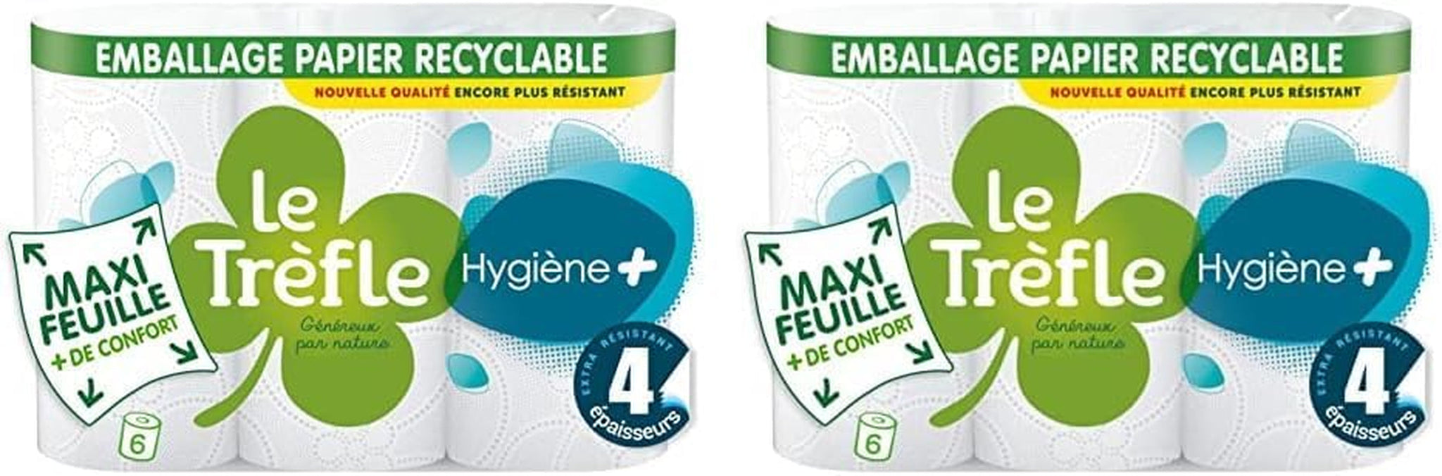 Le Trefoil Hygiëne + Toiletpapier, 6 rollen, 4 sterktes (2-pack)