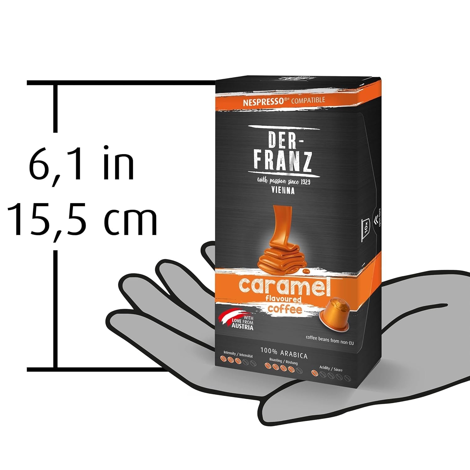 Der-Franz Nespresso-compatibele koffiecapsules, 6 x 10 capsules, karamelaroma, medium branding