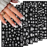JMEOWIO Nagelsticker Weihnachten 8 Blatt Nagelaufkleber Selbstklebend Weiße Schneeflocken Winter Nail Art Sticker Decoratie Nageldesign Zubehör