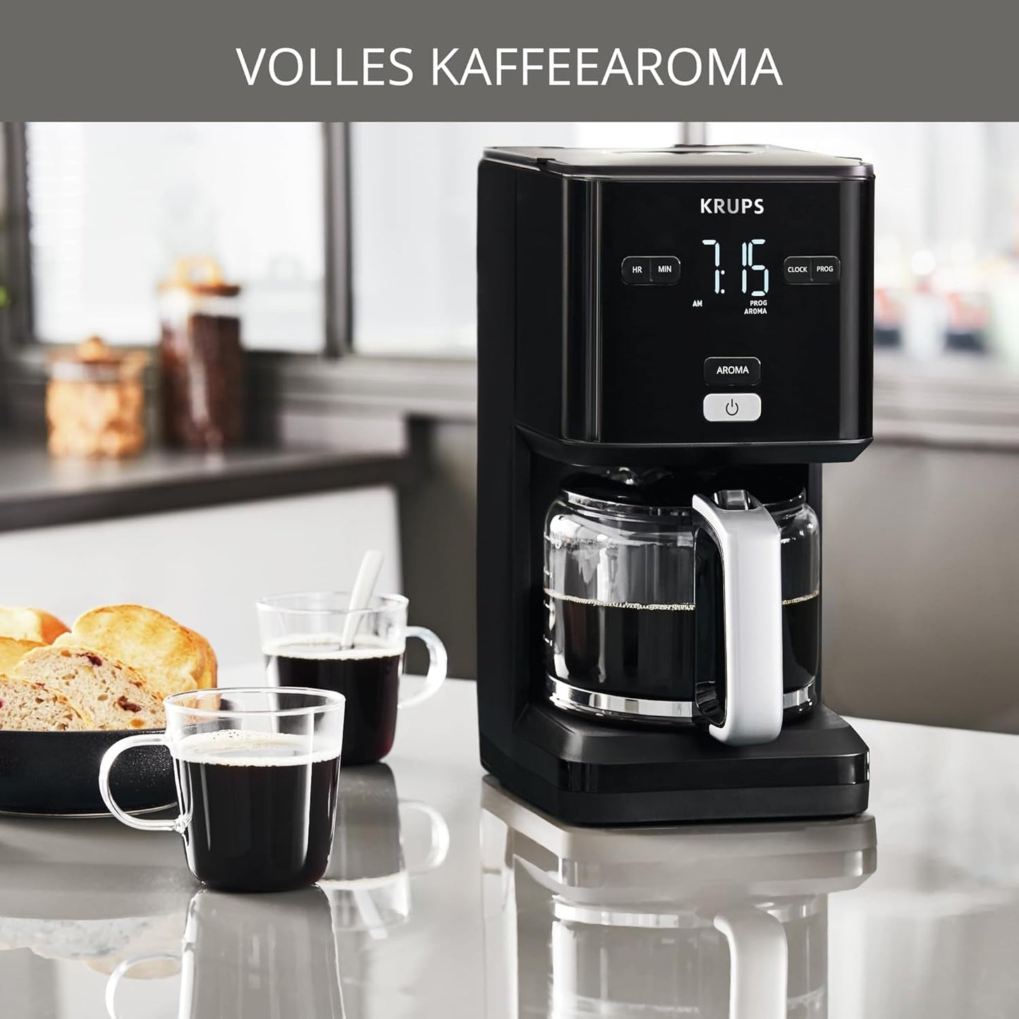 Krups Smart'n Light koffiemachine met timer, voor 1,25 liter filterkoffie, warmhoudfunctie, automatische uitschakeling, zwart, KM600810