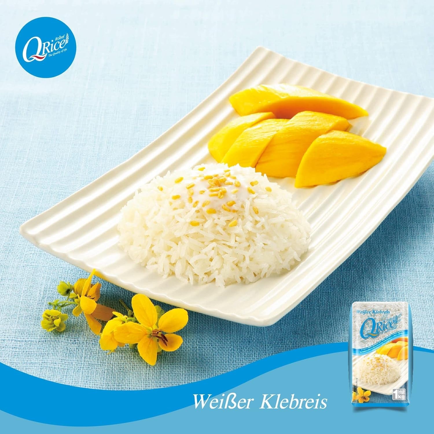 Q RIJST | Weißer Klebreis Langkorn uit Thailand | Aromatisch met klebrigertextuur | Ideaal voor curry's, sushi, mochi of rijstpudding 1 x 1 kg