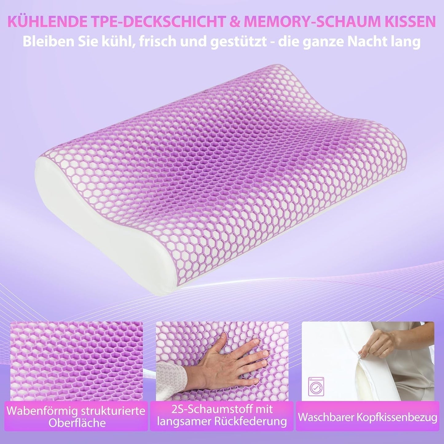 HOMCOM Memory Foam Kussen Neksteunkussen met afneembare hoes 2 Hoogte Ergonomisch 2S Responsief nekkussen voor verschillende slaapposities 60x40cm Crème Wit