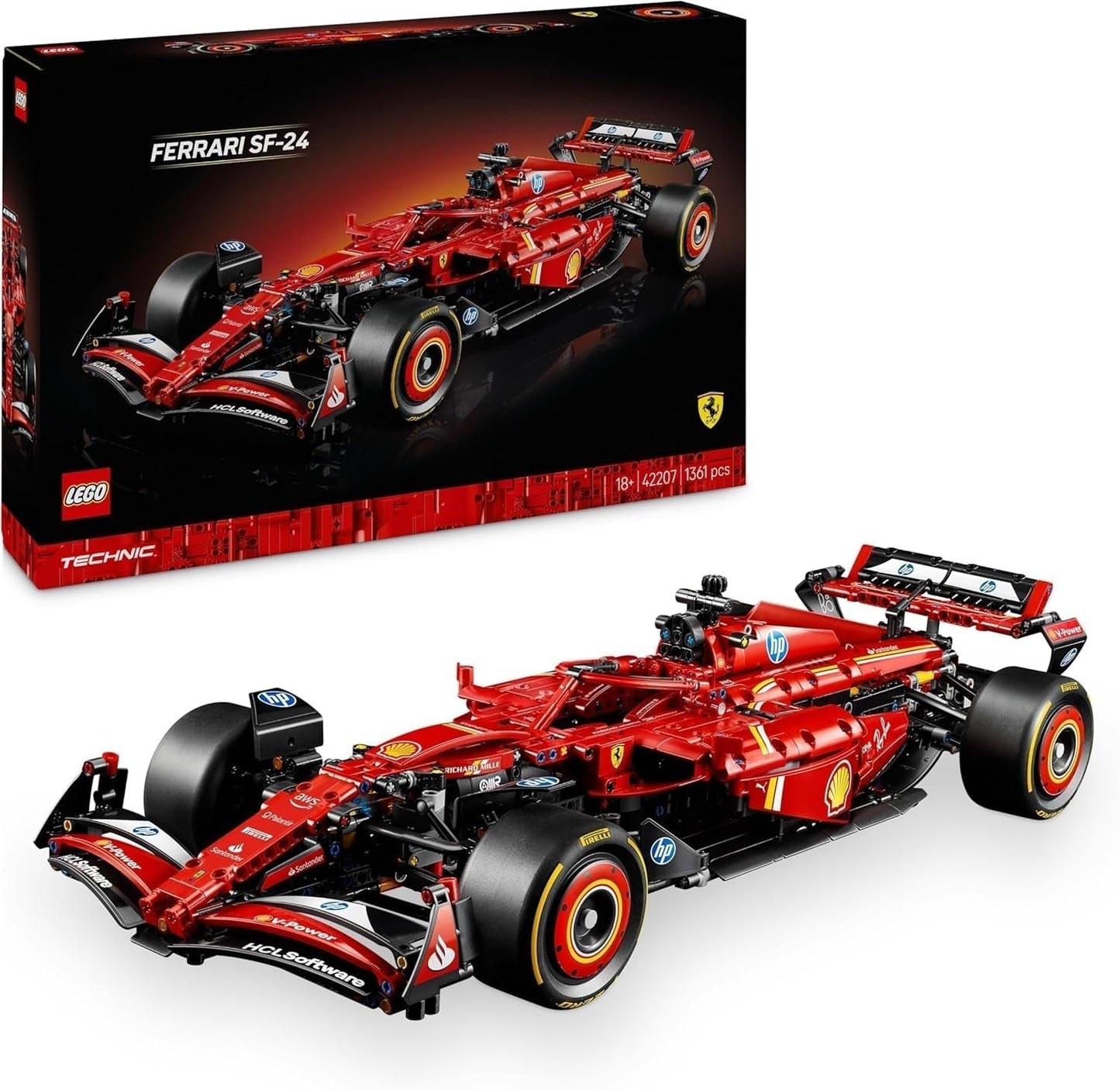 LEGO Technic Ferrari SF-24 F1 Raceauto - Modelauto voor volwassenen - Formule 1 verzamelset - V6-motor, versnellingsbak, stuurinrichting en DRS op schaal 1:8 - Cadeau voor fans van motorsport en racewagens 42207 Bouwsets Beuche den LEGO-Store Standaard titel