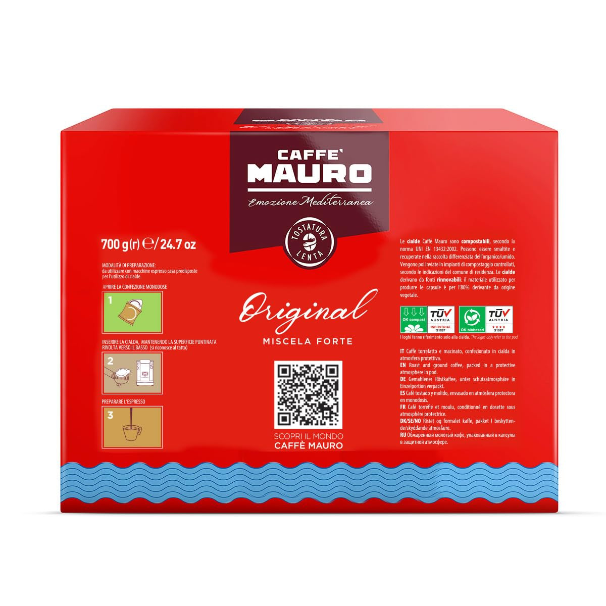 Caffè Mauro Torrefazione Kaffee Kompostierbare Pods, Recyclebare Verpackung, Originele Mischung - 100 stuks - Intensiteit 10/10 - Compatibel met ESE Systeem Papierblokken 44 mm