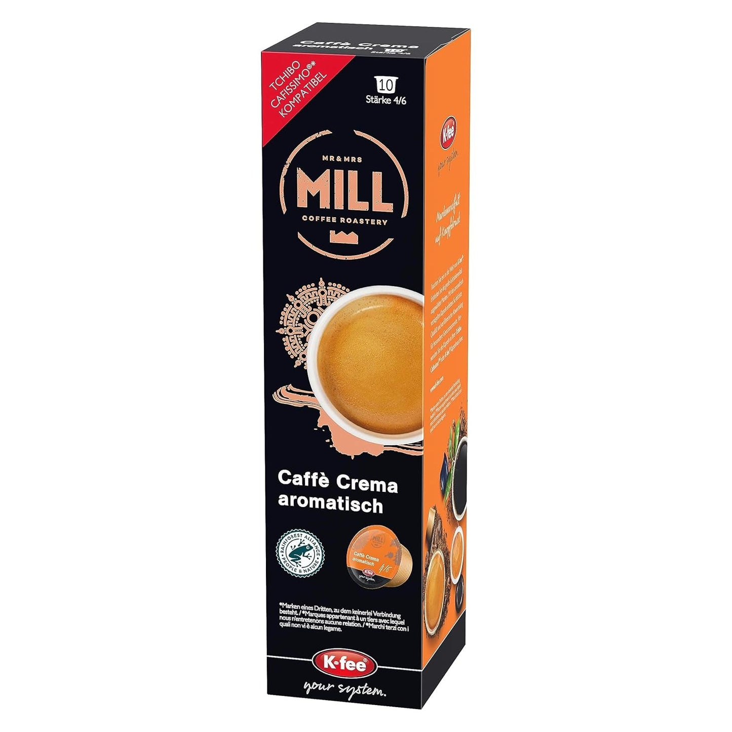 Mr & Mrs Mill Caffè Aromatisch crema, compatibel met K-fee & Tchibo Cafissimo*, Stärke 4/6, 120 koffiecapsules