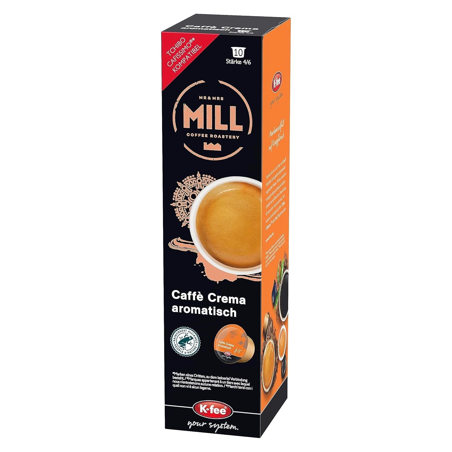 Mr & Mrs Mill Caffè Aromatisch crema, compatibel met K-fee & Tchibo Cafissimo*, Stärke 4/6, 120 koffiecapsules