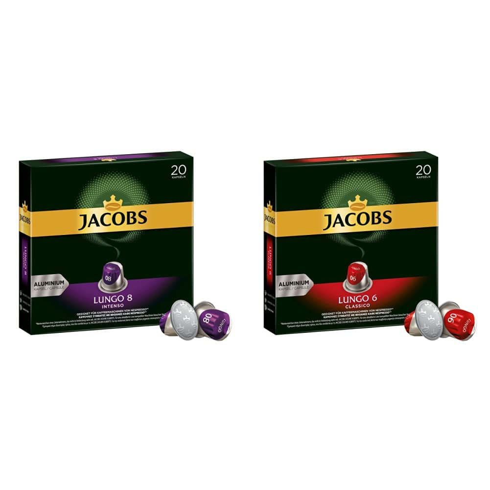 Kaffeekapseln Lungo Intenso, Intensität 8 van 12, 10 x 20 Getränke & Kaffeekapseln Lungo Classico, Intensität 6 van 12, 20 Nespresso®* compatibel Kapseln, 10 x 20 Getränke
