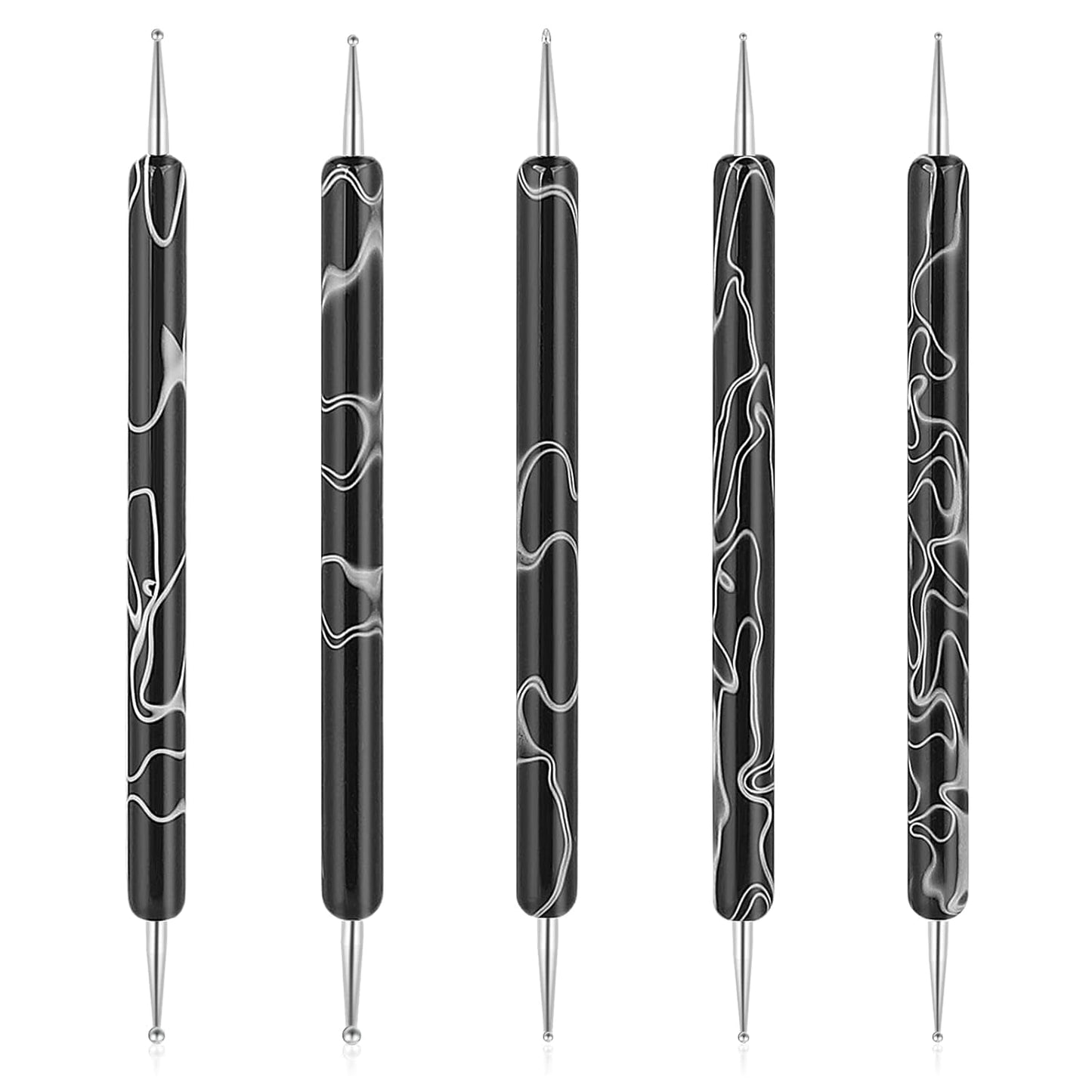 5 Stück Nail Design Dotting Tools Nagelkunst Werkzeug Nagelpunkt Pinsel Punktierung Stift Marbleizing Werkzeug Für Nagelack Maniküre, Zwart