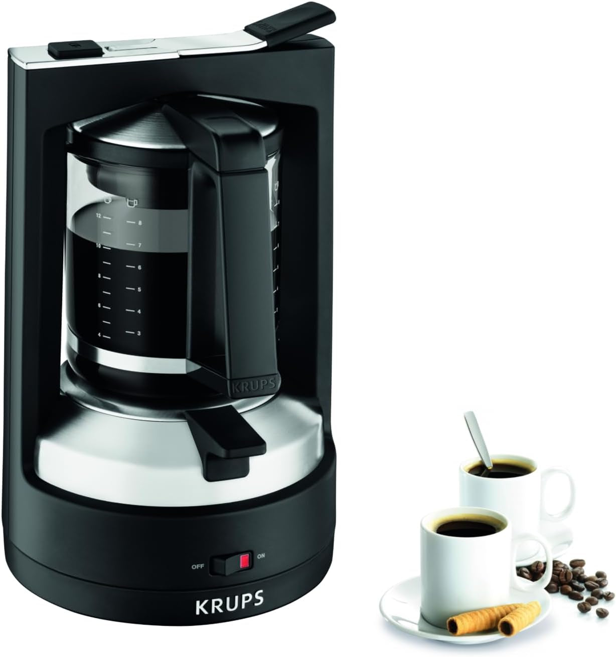 Krups T8 Filter-espressomachine, 850 Watt, automatische uitschakeling, 8-12 kopjes, 1 liter inhoud, permanent filter, verlichte aan/uit-schakelaar, eenvoudig te gebruiken, zwart, KM4689