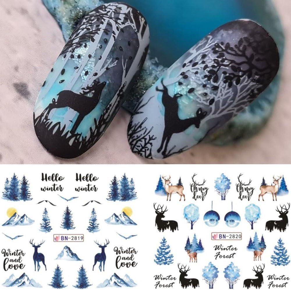 3D-kerstnagelstickers Zelfklevende wateroverdracht Kerstboom Sneeuwvlok Eland Pinguïn Kerstnagelkunst Winternagelontwerpen Kerststickers Nagelaccessoires