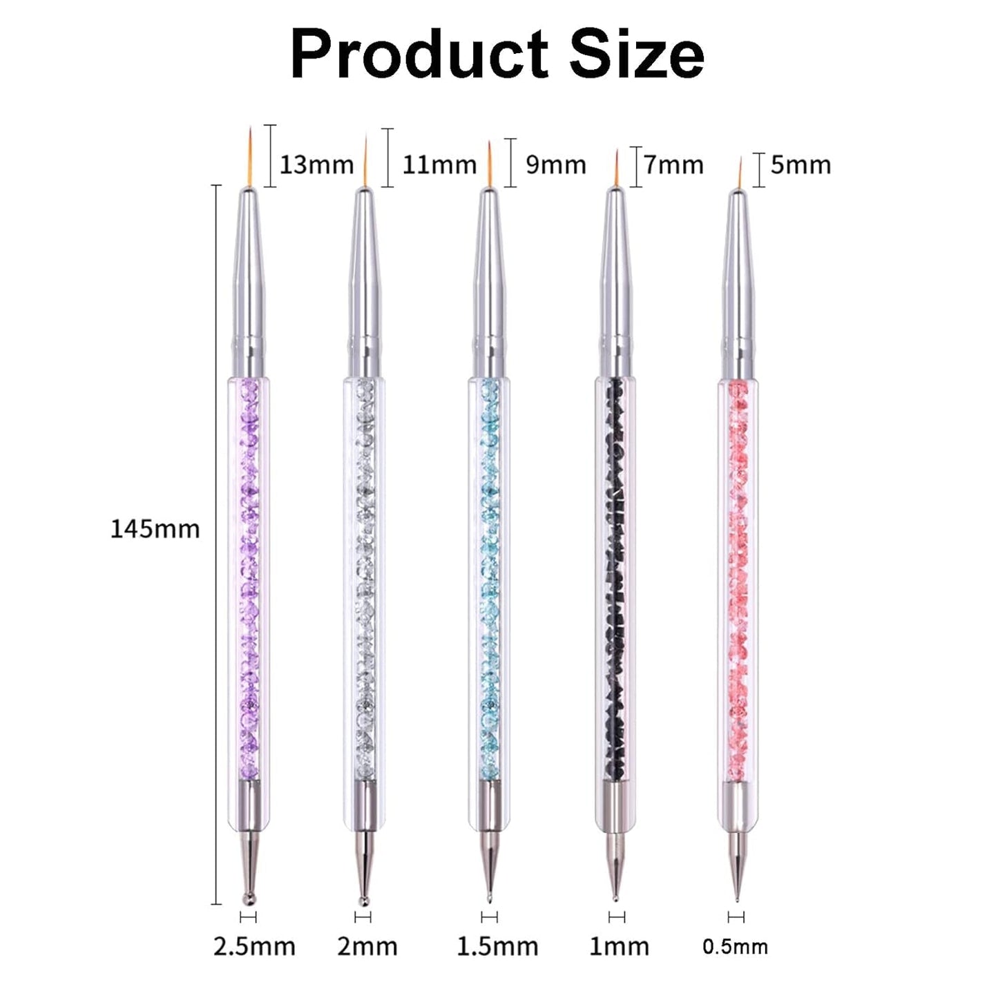 5 Stück Nagel Pinsel Set, Nageldesign Pinsel, Nail Art Dotting Tools, Dual-Ended Professionele Acryl Nail Art Pen voor DIY Nail Art Design