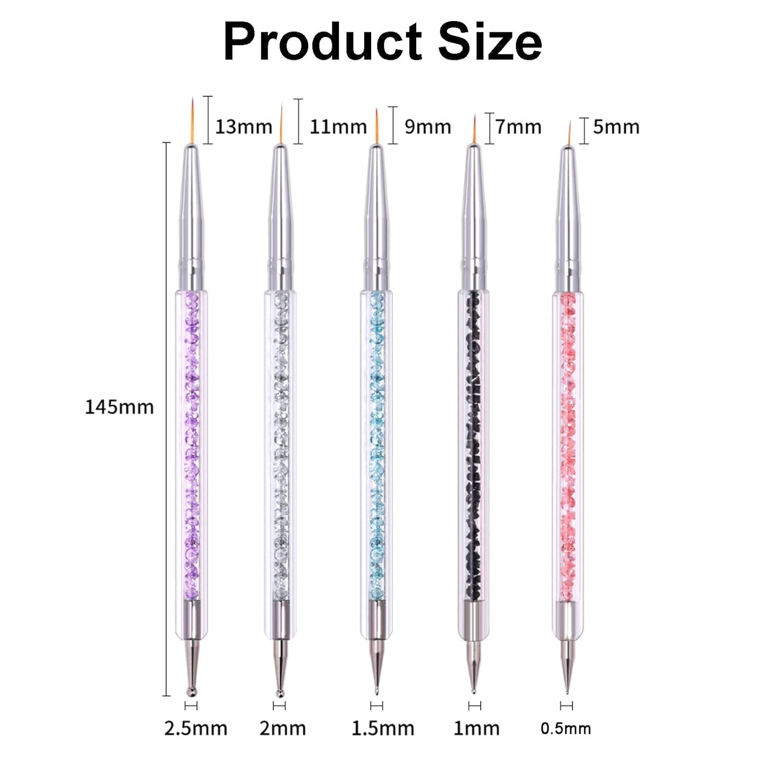5 Stück Nagel Pinsel Set, Nageldesign Pinsel, Nail Art Dotting Tools, Dual-Ended Professionele Acryl Nail Art Pen voor DIY Nail Art Design