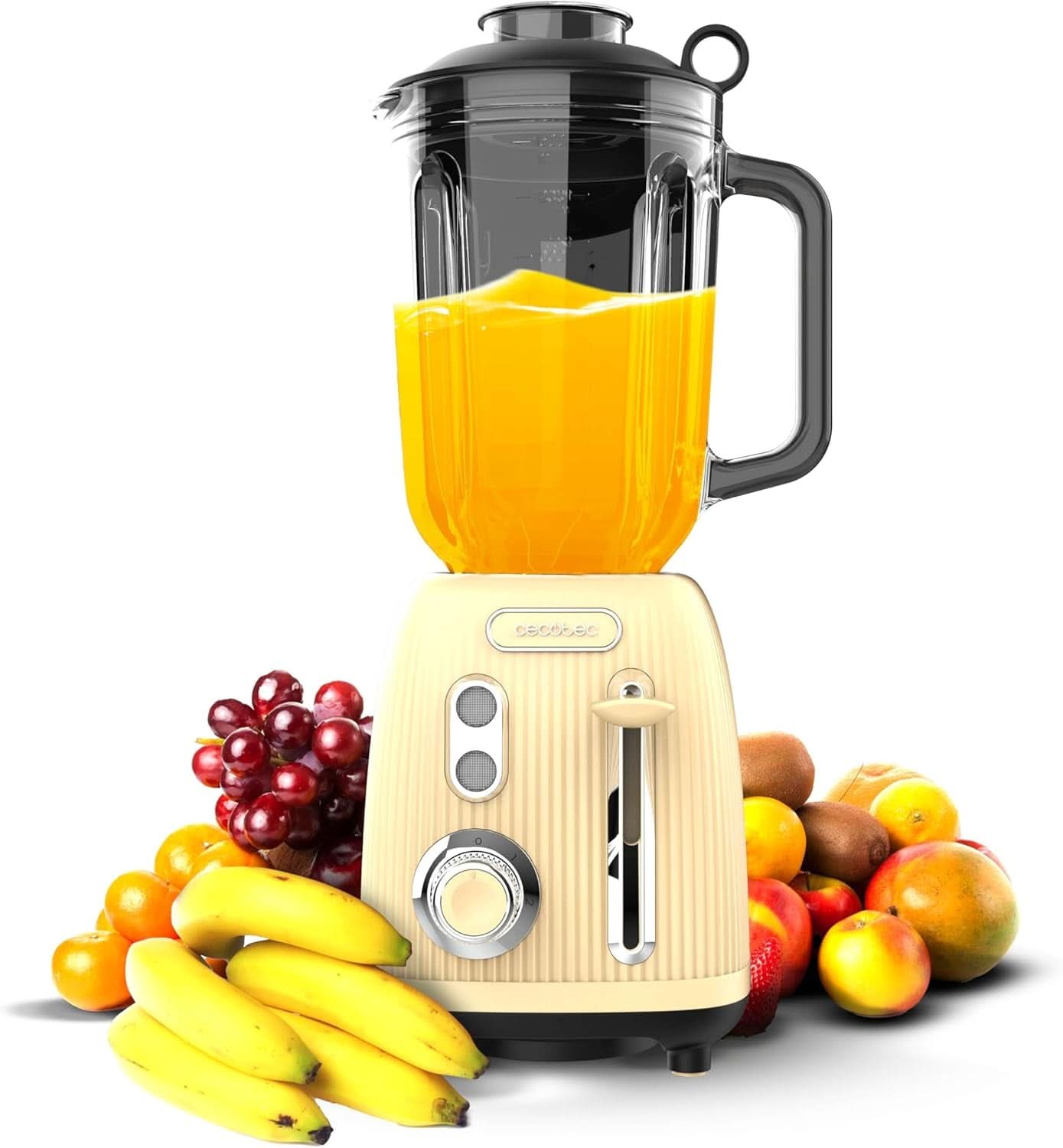 Cecotec Keukenmixer Retro Power Zwart Titanium Retrogroen. 1200W Maximale Leistung, 2 Geschwindigkeiten, 4-Klingen-Messer Mit Schwarzer Titanbeschichtung en 1.5L Krug, Vintage-Design in Grün Bucatarie Naty Shop Geel