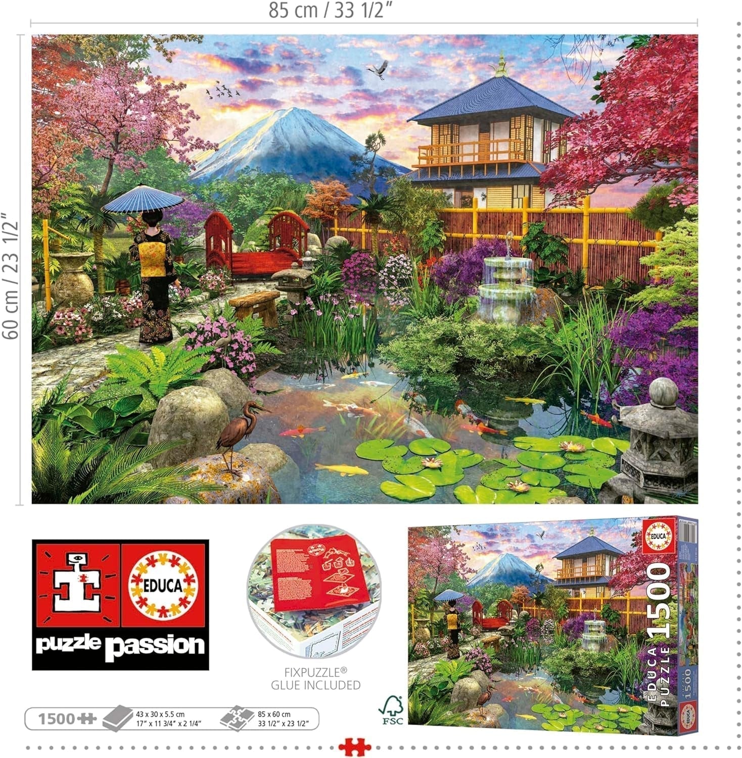 Educa - Puzzel van 1500 stukjes voor volwassenen | De Japanse tuin. Afmetingen: 85 X 60 cm. Inclusief Fixpuzzel puzzellijm. 14 jaar lang (19937) Puzzle Naty Shop