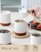 MALACASA koffiemokkenset, steengoed mokkenset van 350 ml voor 4 personen, moderne koffiemokken voor thee, sap, latte, cappuccino, warme chocolademelk. Vaatwasmachine- en magnetronbestendig, TARA serie, kaki wit