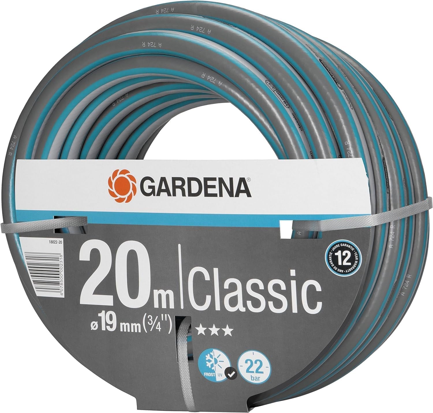 Gardena Classic Slang 19 mm (3/4 inch), 20 m: Universele tuinslang van robuust weefsel, kruisgeweven, 22 bar barstdruk, UV-bestendig, geen systeemcomponenten, 12 jaar garantie (18022-20)